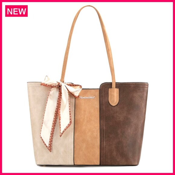 Handbags - Medium Vegan Leather Tote Bag with Top Handle and Zipper Closure